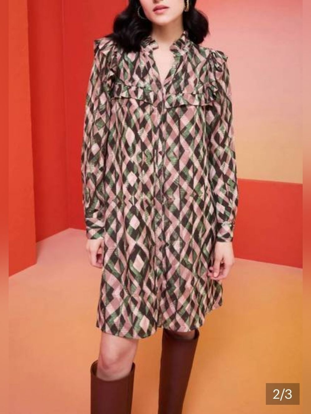 NEW MARIE OLIVER Rhodes Shirt Dress - Evergreen Ikat Small Nwot No Belt